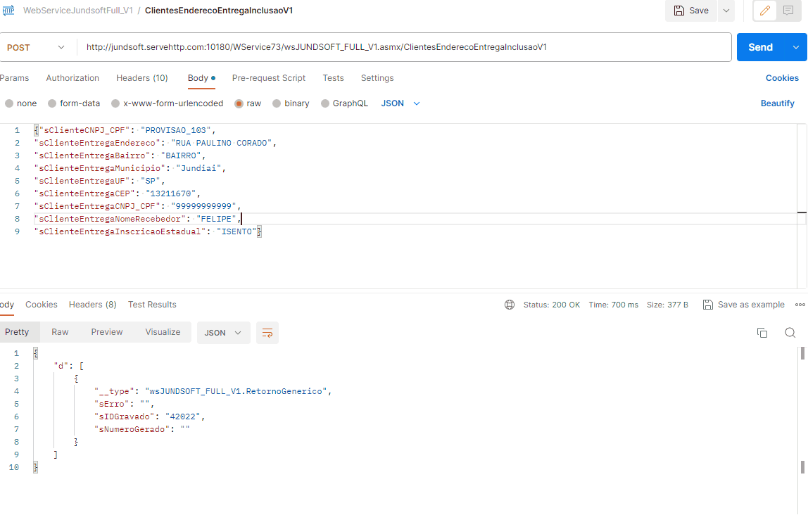 WSFClientesEnderecoEntregaInclusaoV1
