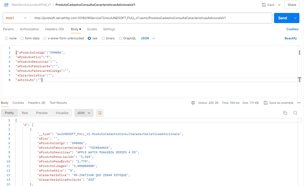 WSFProdutoCadastroConsultaCaracretisticasAdicionaisV1