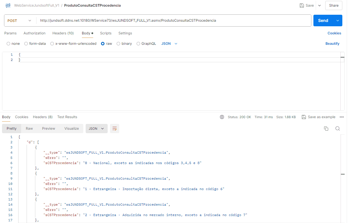 WSFProdutoConsultaCSTProcedencia
