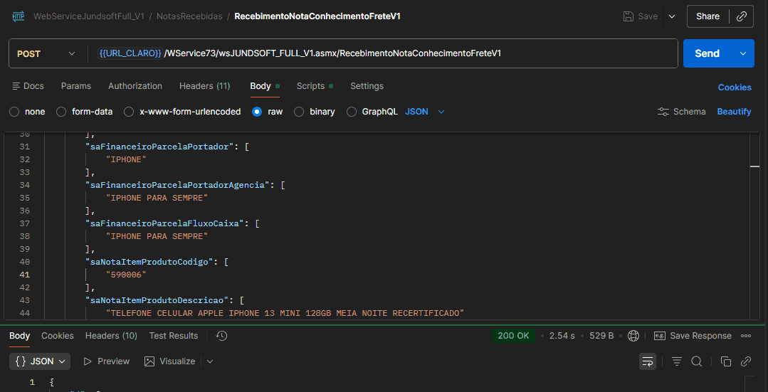 WSFRecebimentoNotaConhecimentoFreteV1