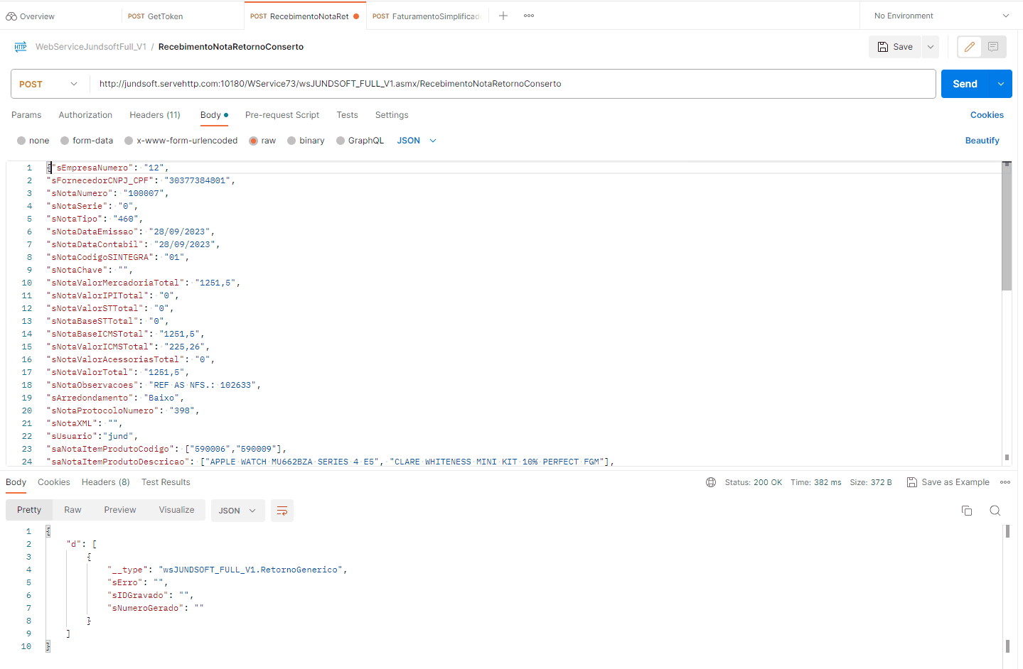 WSFRecebimentoNotaRetornoConserto